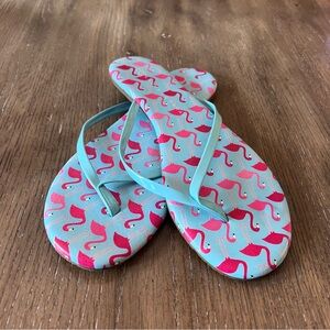 LC Lauren Conrad Aqua Pink Flamingo Print Flip Flops